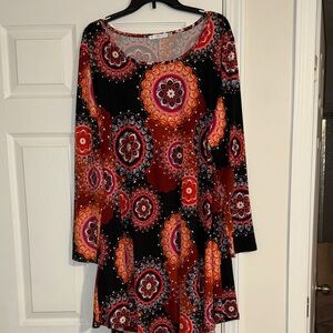 Boho Long Sleeve Swing Dress 2XL